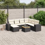 Set mobilier de grădină cu perne, 8 piese, negru, poliratan GartenMobel Dekor