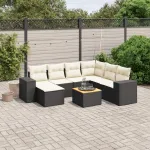 Set mobilier de grădină cu perne, 8 piese, negru, poliratan GartenMobel Dekor