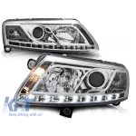 Kit de faruri tuning cu lumini DRL reale, potrivit pentru Audi A6 C6 04.2004-2008 sedan/combinate, stânga și dreapta Performance AutoTuning