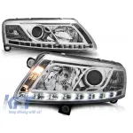 Kit de faruri tuning cu lumini DRL reale, potrivit pentru Audi A6 C6 04.2004-2008 sedan/combinate, stânga și dreapta Performance AutoTuning