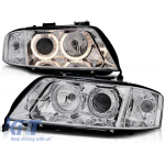 Set de faruri tuning cu ochi de înger halogen, potrivit pentru Audi A6 C5 06.2001-05.2004 sedan/combinate, stânga și dreapta Performance AutoTuning