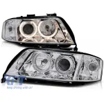 Set de faruri tuning cu ochi de înger halogen, potrivit pentru Audi A6 C5 06.2001-05.2004 sedan/combinate, stânga și dreapta Performance AutoTuning