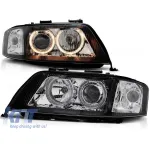 Set de faruri tuning cu ochi de înger halogen potrivit pentru Audi A6 C5 06.2001-05.2004 sedan/combinate, stânga și dreapta Performance AutoTuning