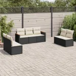Set canapele de grădină cu perne, 7 piese, negru, poliratan GartenMobel Dekor