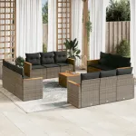 Set mobilier de grădină cu perne, 13 piese, gri, poliratan GartenMobel Dekor