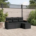 Set mobilier de grădină cu perne, 4 piese, negru, poliratan GartenMobel Dekor