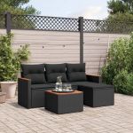 Set mobilier de grădină cu perne, 5 piese, negru, poliratan GartenMobel Dekor