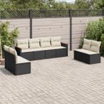 Set mobilier de grădină cu perne, 8 piese, negru, poliratan GartenMobel Dekor