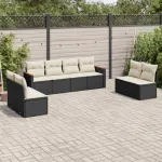 Set mobilier de grădină cu perne, 8 piese, negru, poliratan GartenMobel Dekor