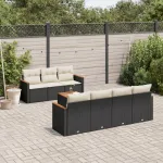 Set mobilier de grădină cu perne, 8 piese, negru, poliratan GartenMobel Dekor