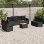 Set mobilier de grădină cu perne, 9 piese, negru, poliratan GartenMobel Dekor