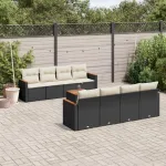 Set mobilier de grădină cu perne, 9 piese, negru, poliratan GartenMobel Dekor