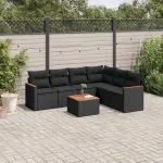 Set canapele de grădină cu perne, 7 piese, negru, poliratan GartenMobel Dekor