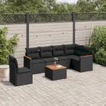 Set canapele de grădină cu perne, 7 piese, negru, poliratan GartenMobel Dekor
