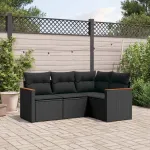 Set mobilier de grădină cu perne, 4 piese, negru, poliratan GartenMobel Dekor