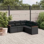 Set mobilier de grădină cu perne, 5 piese, negru, poliratan GartenMobel Dekor