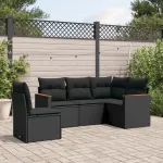 Set mobilier de grădină cu perne, 5 piese, negru, poliratan GartenMobel Dekor