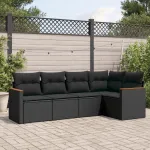 Set mobilier de grădină cu perne, 5 piese, negru, poliratan GartenMobel Dekor
