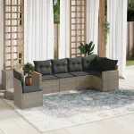 Set mobilier grădină cu perne, 6 piese, gri, poliratan GartenMobel Dekor