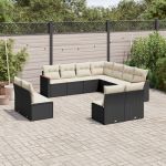 Set canapele de grădină cu perne, 11 piese, negru, poliratan GartenMobel Dekor
