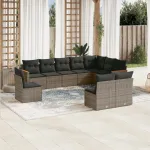Set mobilier de grădină cu perne, 10 piese, gri, poliratan GartenMobel Dekor