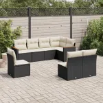 Set mobilier de grădină cu perne, 8 piese, negru, poliratan GartenMobel Dekor
