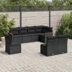 Set mobilier de grădină cu perne, 8 piese, negru, poliratan GartenMobel Dekor