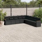 Set mobilier de grădină cu perne, 9 piese, negru, poliratan GartenMobel Dekor