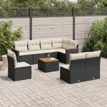 Set mobilier de grădină cu perne, 9 piese, negru, poliratan GartenMobel Dekor