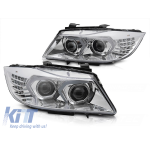 Kit de faruri xenon potrivit pentru BMW Seria 3 E90 sedan, E91 touring LCI 2009-2011 cu bază cromată Performance AutoTuning