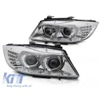 Kit de faruri xenon potrivit pentru BMW Seria 3 E90 sedan, E91 touring LCI 2009-2011 cu bază cromată Performance AutoTuning