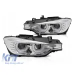 Set de faruri LED de tuning potrivit pentru BMW Seria 3 F30 sedan, F31 touring 10.2011-05.2015 cu bază cromată, stânga și dreapta Performance AutoTuning