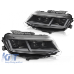 Set de faruri LED de tuning potrivit pentru Chevrolet Camaro 2016-2018 cu bază neagră, cu semnalizatoare dinamice, pentru modelul cu lumini DRL de fabrică, stânga și dreapta Performance AutoTuning