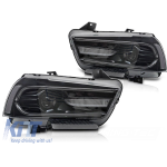 Set de faruri LED de tuning potrivit pentru Dodge Charger 2011-2015 cu bază neagră, cu semnalizatoare dinamice, pentru modelul cu lumini DRL din fabrică, stânga și dreapta Performance AutoTuning