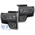 Set de faruri LED de tuning potrivit pentru Ford F150 2008-2014 cu bază neagră, pentru modelul cu lumini DRL din fabrică, cu semnalizatoare dinamice, cu funcția "Bun venit", stânga și dreapta Performance AutoTuning