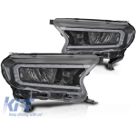 Set de faruri LED de tuning potrivit pentru Ford Ranger 2016-2022 cu bază neagră, cu semnale de întoarcere dinamice, pentru modelul cu lumini DRL din fabrică, stânga și dreapta Performance AutoTuning