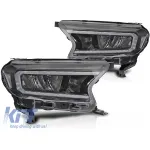 Set de faruri LED de tuning potrivit pentru Ford Ranger 2016-2022 cu bază neagră, cu semnale de întoarcere dinamice, pentru modelul cu lumini DRL din fabrică, stânga și dreapta Performance AutoTuning