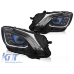 Set de faruri LED de tuning potrivit pentru Mercedes S-Class W222 sedan cu bara de protecție din față 2013-2017 cu bază neagră, cu semnalizatoare dinamice, cu funcția "Bun venit", stânga și dreapta Performance AutoTuning