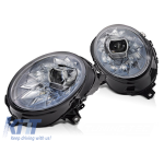 Set de faruri LED de tuning potrivit pentru Mini Cooper F54 Clubman 2015-2019, F55, F56 hatchback 2014-2021 cu bază cromată, pentru modelele cu lumini halogen din fabrică, cu semnale dinamice, cu func Performance AutoTuning