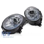 Set de faruri LED de tuning potrivit pentru Mini Cooper F54 Clubman 2015-2019, F55, F56 hatchback 2014-2021 cu bază cromată, pentru modelele cu lumini halogen din fabrică, cu semnale dinamice, cu func Performance AutoTuning