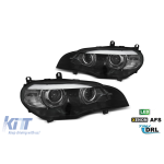 Set de faruri LED potrivit pentru BMW X5 E70 2007-2013 cu xenon de fabrică, cu AFS, bază neagră, stânga și dreapta Performance AutoTuning