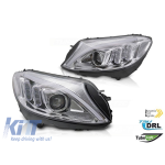 Set de faruri LED potrivit pentru Mercedes C-Class W205 2014-2018 cu bază cromată, stânga și dreapta, pentru modelul cu faruri halogen standard Performance AutoTuning