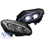 Set de faruri LED potrivit pentru Mercedes C-Class W205 2014-2018 cu bază neagră, stânga și dreapta Performance AutoTuning