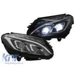 Set de faruri LED potrivit pentru Mercedes C-Class W205 2014-2018 cu bază neagră, stânga și dreapta Performance AutoTuning