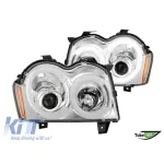 Set de faruri de tuning cu lumini LED potrivit pentru Jeep Grand Cherokee 2005-2008 cu bază cromată, stânga și dreapta Performance AutoTuning