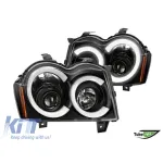 Set de faruri de tuning cu lumini LED potrivit pentru Jeep Grand Cherokee 2005-2008 cu bază neagră, stânga și dreapta Performance AutoTuning