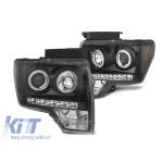 Set de faruri de tuning cu ochi de înger halogen potrivit pentru Ford F150 2008-2014 cu bază neagră, stânga și dreapta Performance AutoTuning
