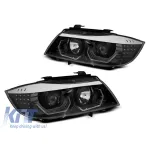 Set de faruri de tuning potrivit pentru BMW Seria 3 E90/E91 2005-2008 cu bază neagră, stânga și dreapta Performance AutoTuning