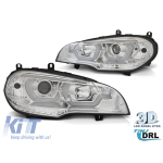 Set de faruri de tuning potrivit pentru BMW X5 E70 2007-2013 cu bază cromată, stânga și dreapta Performance AutoTuning