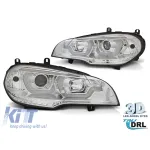 Set de faruri de tuning potrivit pentru BMW X5 E70 2007-2013 cu bază cromată, stânga și dreapta Performance AutoTuning